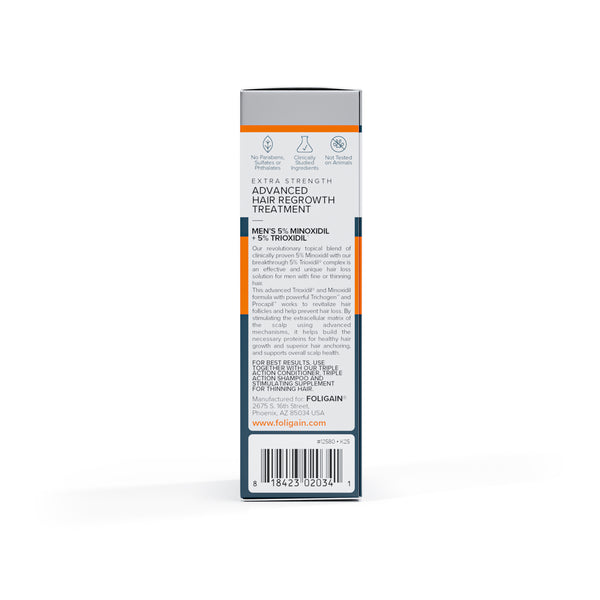 FOLIGAIN Crecimiento avanzado del cabello para hombres Minoxidil 5% + Trioxidil 5%