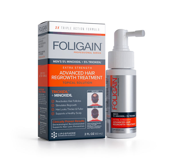 FOLIGAIN Crecimiento avanzado del cabello para hombres Minoxidil 5% + Trioxidil 5%